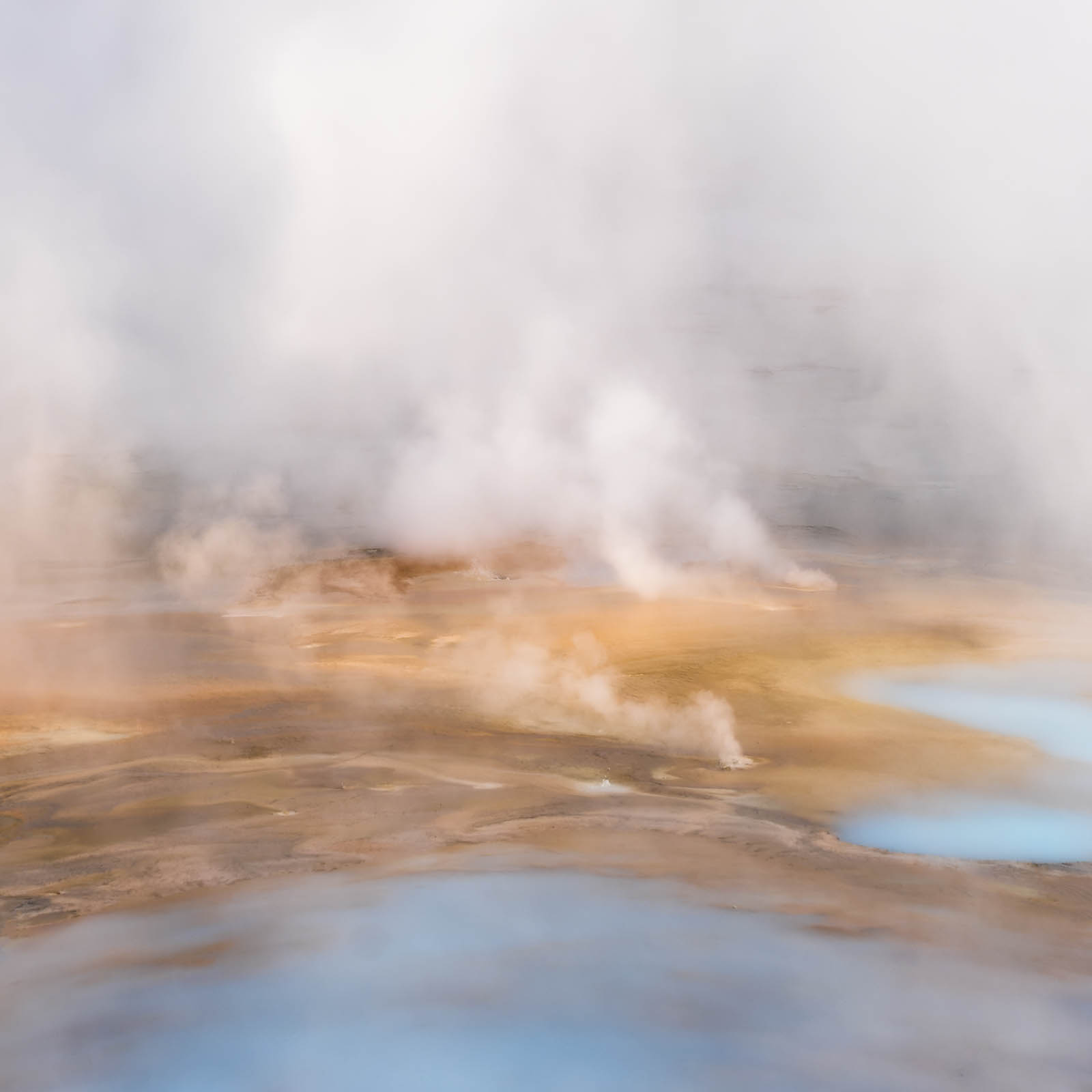 Steaming thermal feature in Porcelain Basin at Yellowstone National Park