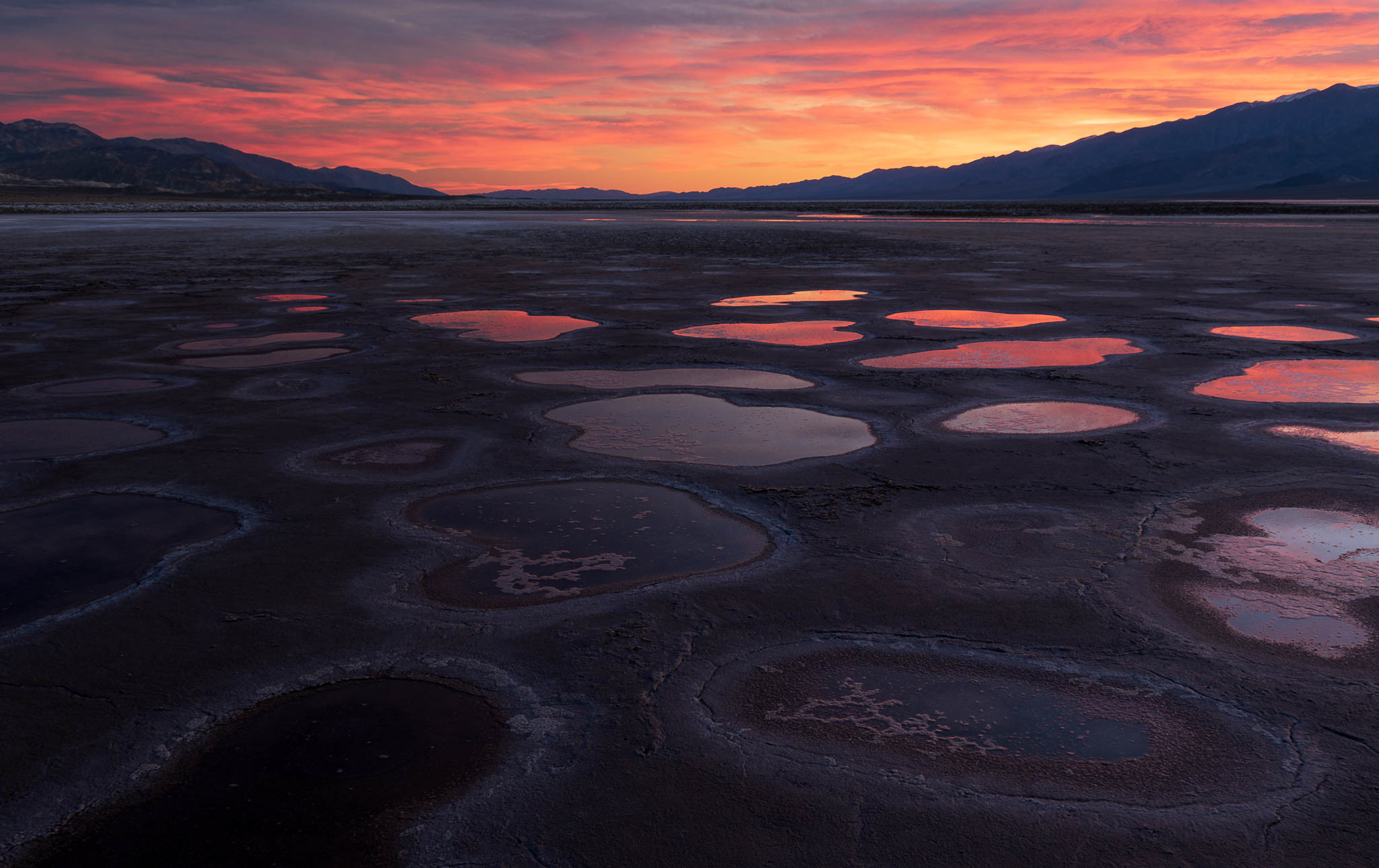 Time, california, cottonball basin, death valley national park, landscape orientation, mojave desert, reflection, sunset