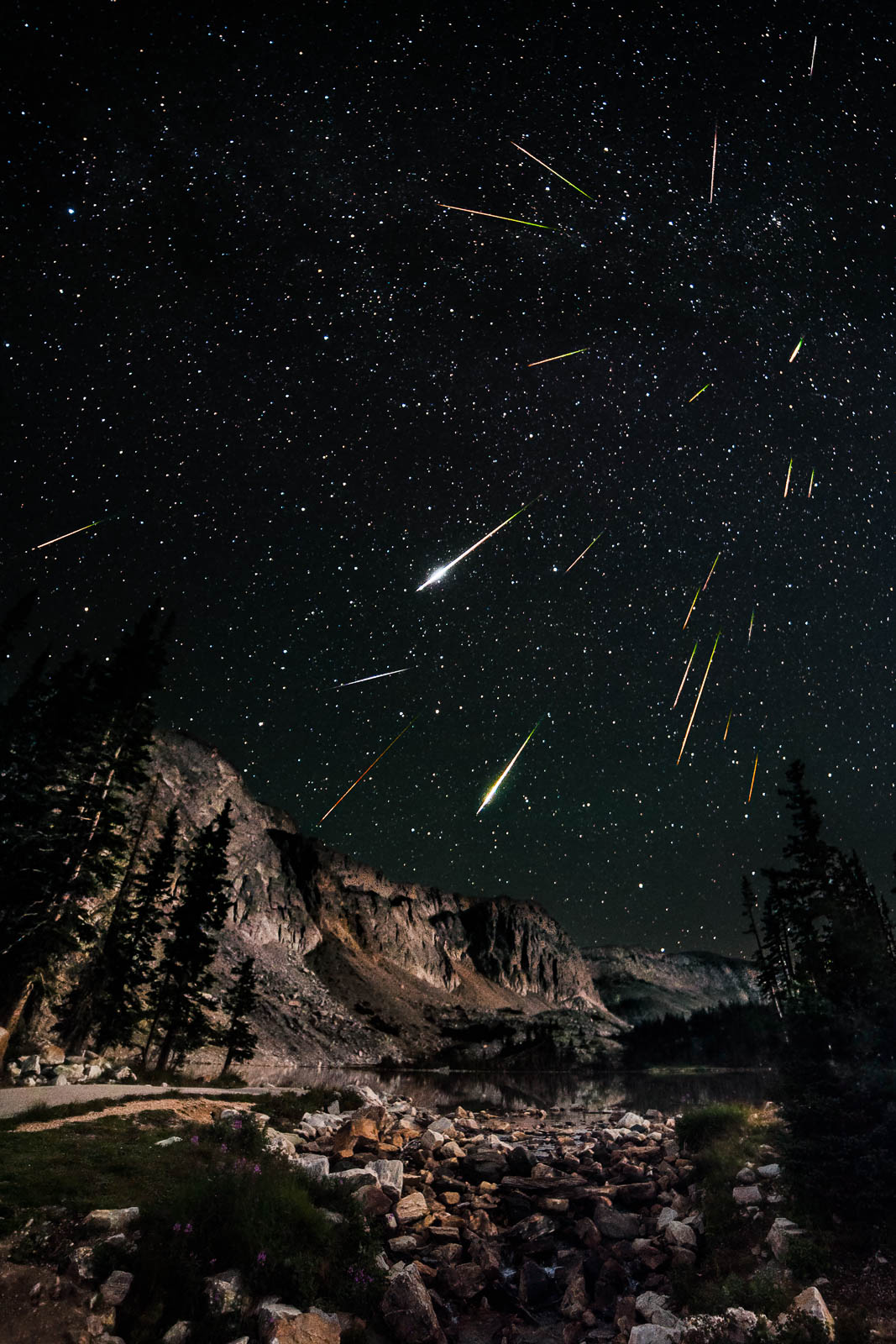 Perseids Meteor Shower over Snowy Range in Wyoming