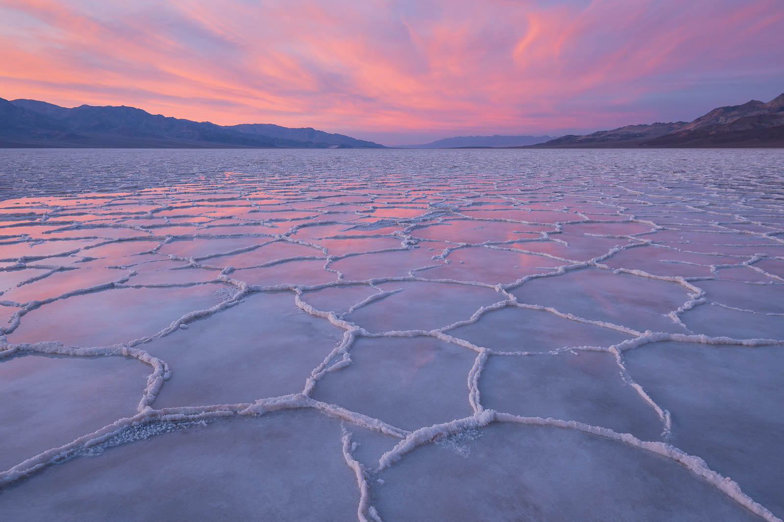 Time, blue, california, death valley national park, landscape orientation, mojave desert, mountains, pink, reflection, salt flats...